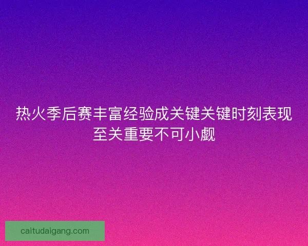 热火季后赛丰富经验成关键关键时刻表现至关重要不可小觑