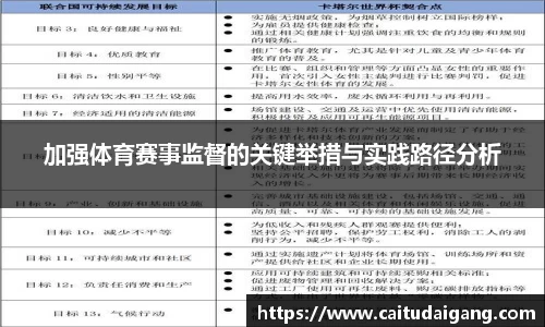 加强体育赛事监督的关键举措与实践路径分析